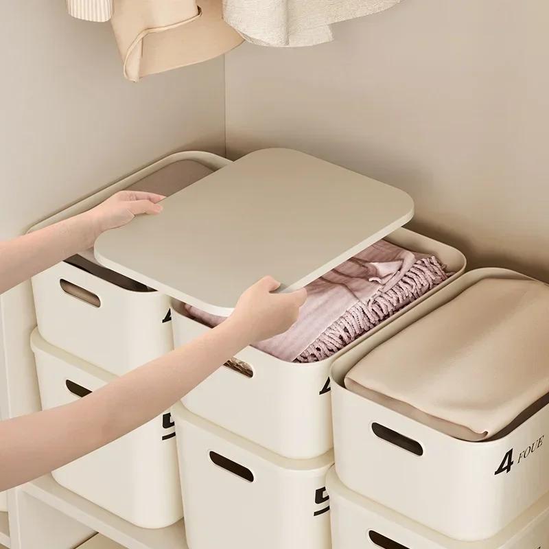 Dustproof Stackable Storage Box With Lid Multi-Purpose Bin For Cosmetics Clothing Grocery Snacks Toy Household Storage Tools