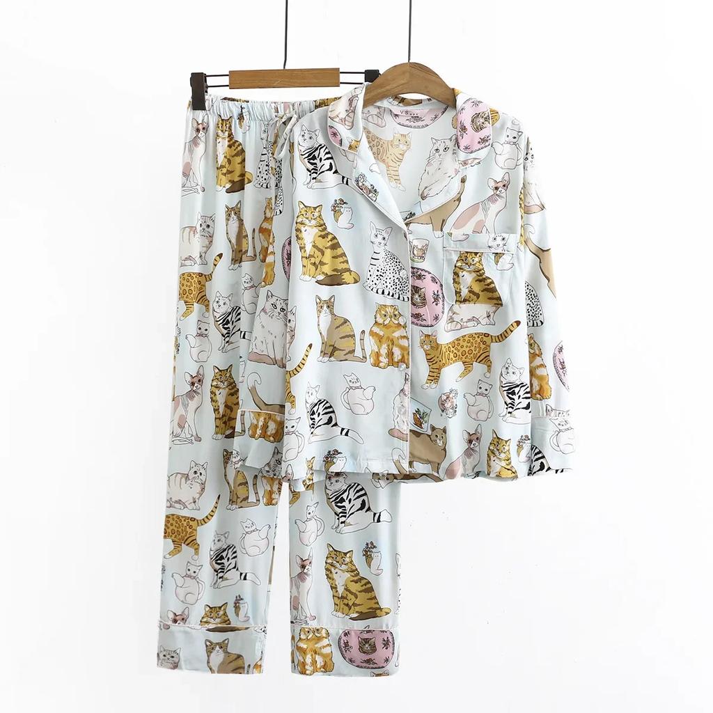 Printed Home Clothes Pajamas Set for Women Spring and Autumn Newest Cute Cotton Loose and Comfortable Ladies Dormir Pajamas