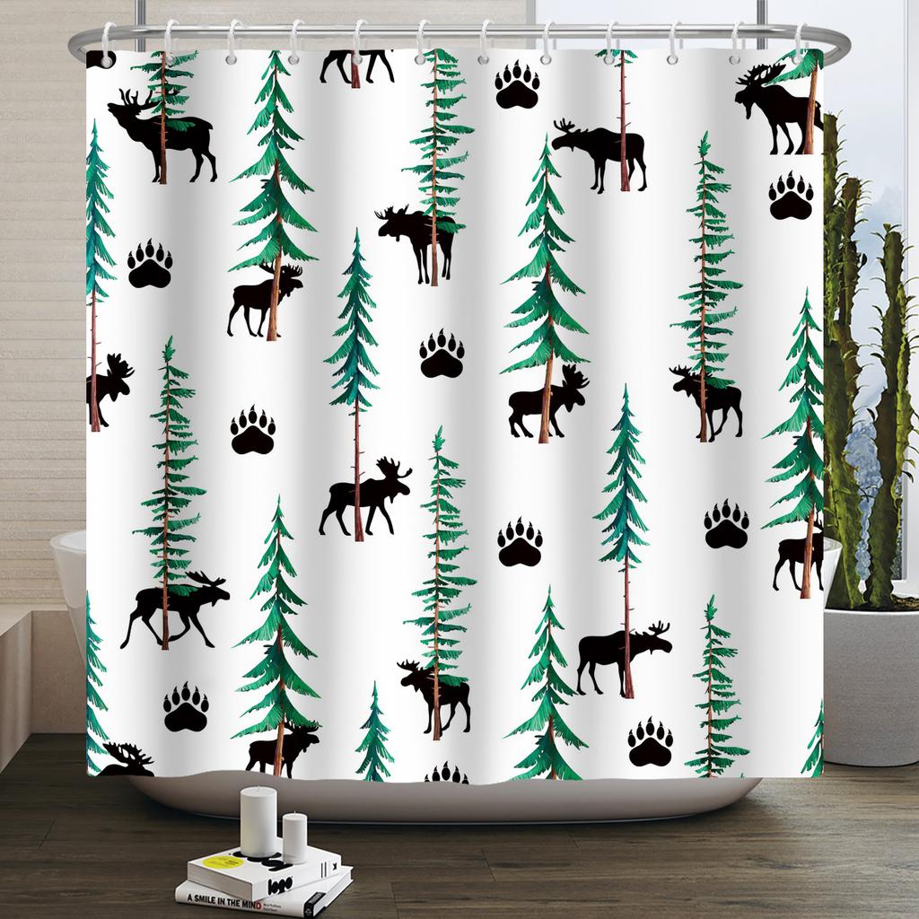 Rlsgjlkjk Forest Animals Shower Curtain Jungle Trees Plant Wildlife Bird Bear Fox Deer Modern Minimalist Bathroom Shower Curtain
