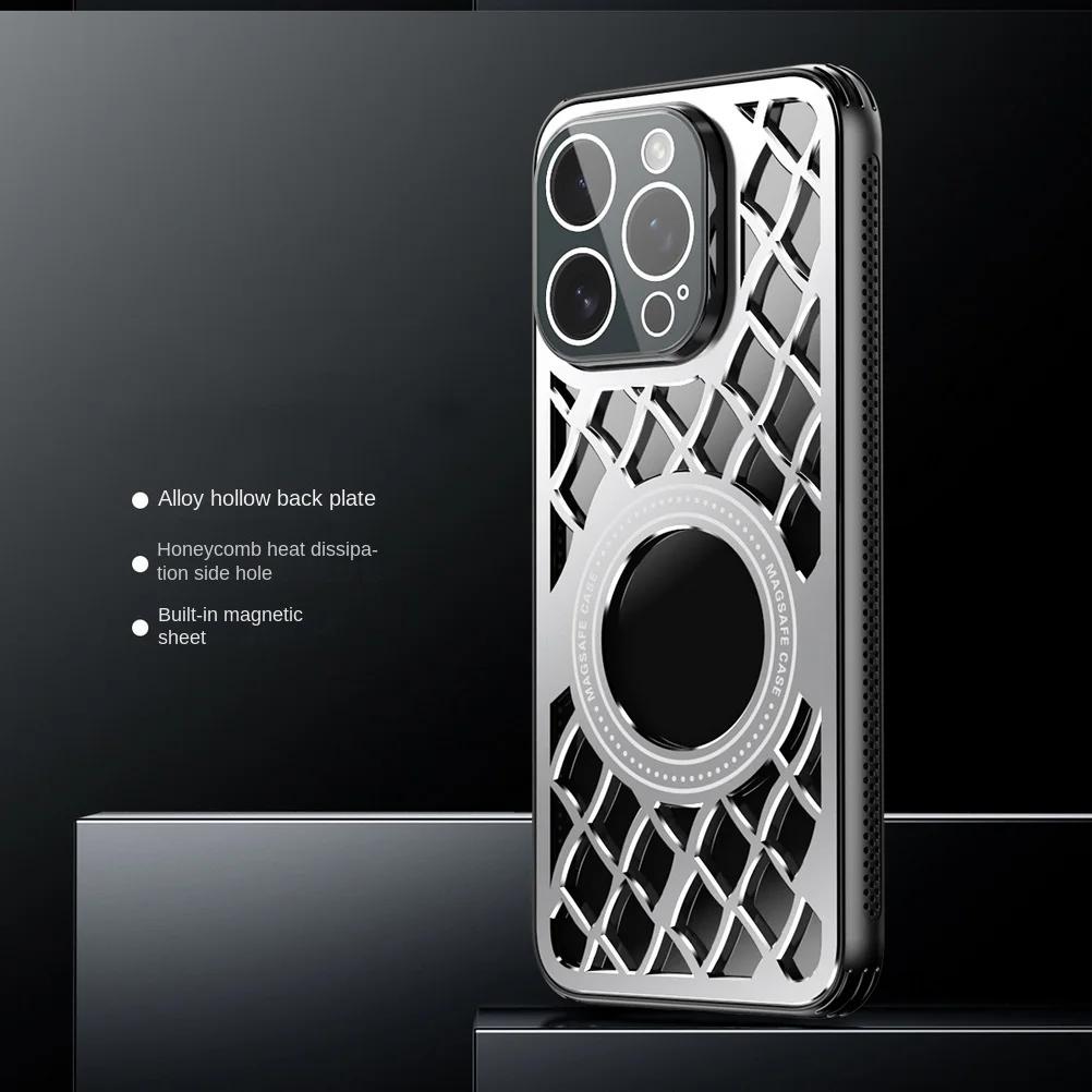 

Для Magsafe Чехол из алюминиевого сплава с теплоотводом и защитой от ударов для iPhone 16Pro Max 16 15 14 13 12 Pro Задняя панель Магнитная беспроводная зарядная крышка iPhone 14 серебряный