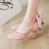 Children Girls High heel Shoe For Kids Princess Sandals Fashion Pearl Bow Stiletto Heel Female High heels For Party Wedding28-40