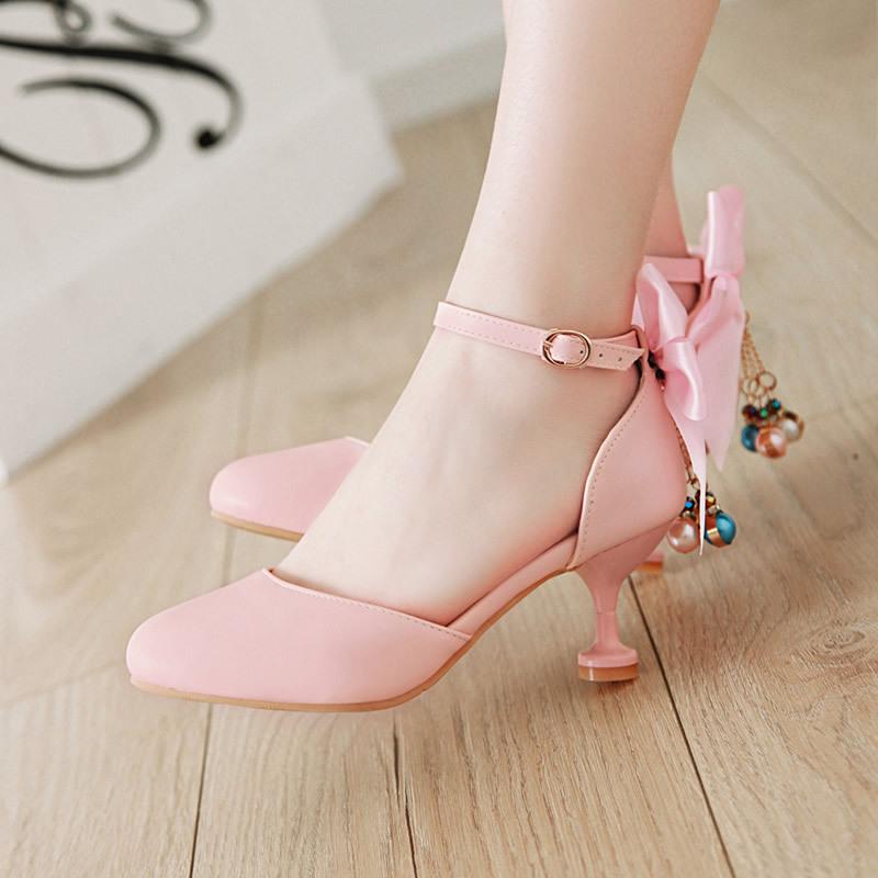Children Girls High heel Shoe For Kids Princess Sandals Fashion Pearl Bow Stiletto Heel Female High heels For Party Wedding28-40