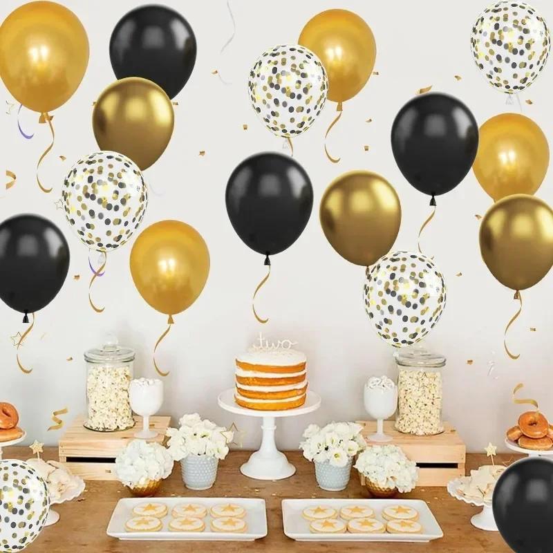150/15x Gold Black Mixed Confetti Latex Balloons Boy Girl Birthday Globos Home Party Decorations Graduation New Year Accessories