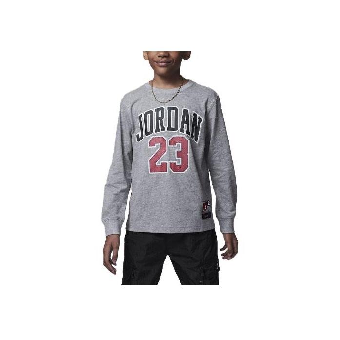 Jordan Practice Flight Long Sleeve Tee With Letter And Number Print Kids Tops Gray 95C591-GEH