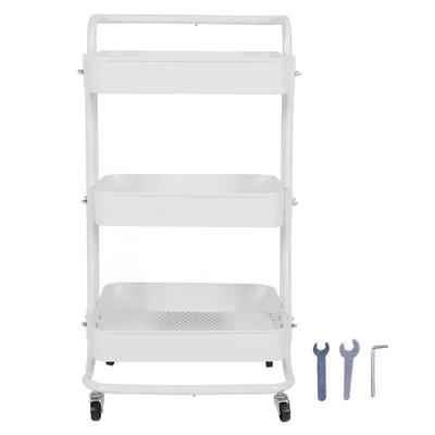 Rolling Utility Cart with 360 Degrees  Rotating Wheels Handle Carbon Steel High Load Bearing 3 Tier Mesh
