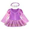 [PÅLIDELIG] Prinsessekjole til BørnBaby - 3-delt Sæt - Lilla (Prinsessekjole, Blomsterhårpynt, Originale varer) 80cm NT2268