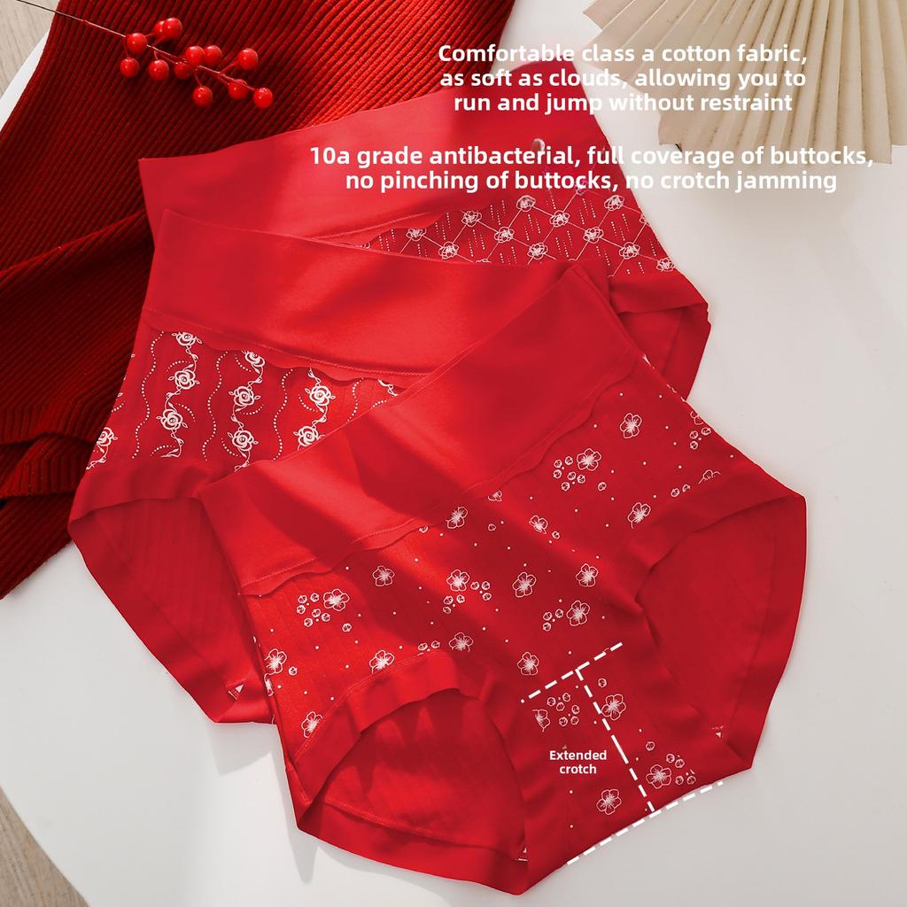 Big Size Spring and Summer Benming Year Red Extended High Waist Abdominal Hip Briefs