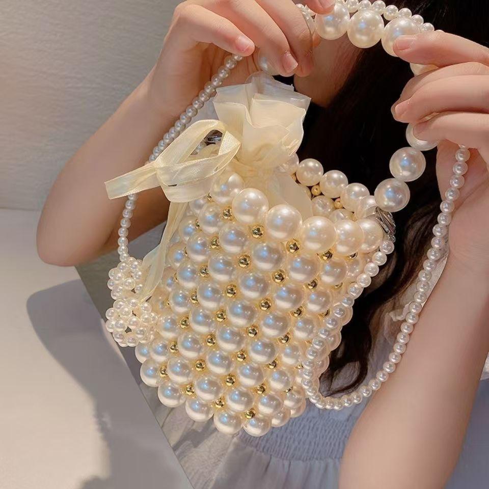 Persality Pearl Light White Beaded Hanbags For Girl Gift Pearls Lg Chian Shoulder Purse Wedding Bridal Clutches New Trendy