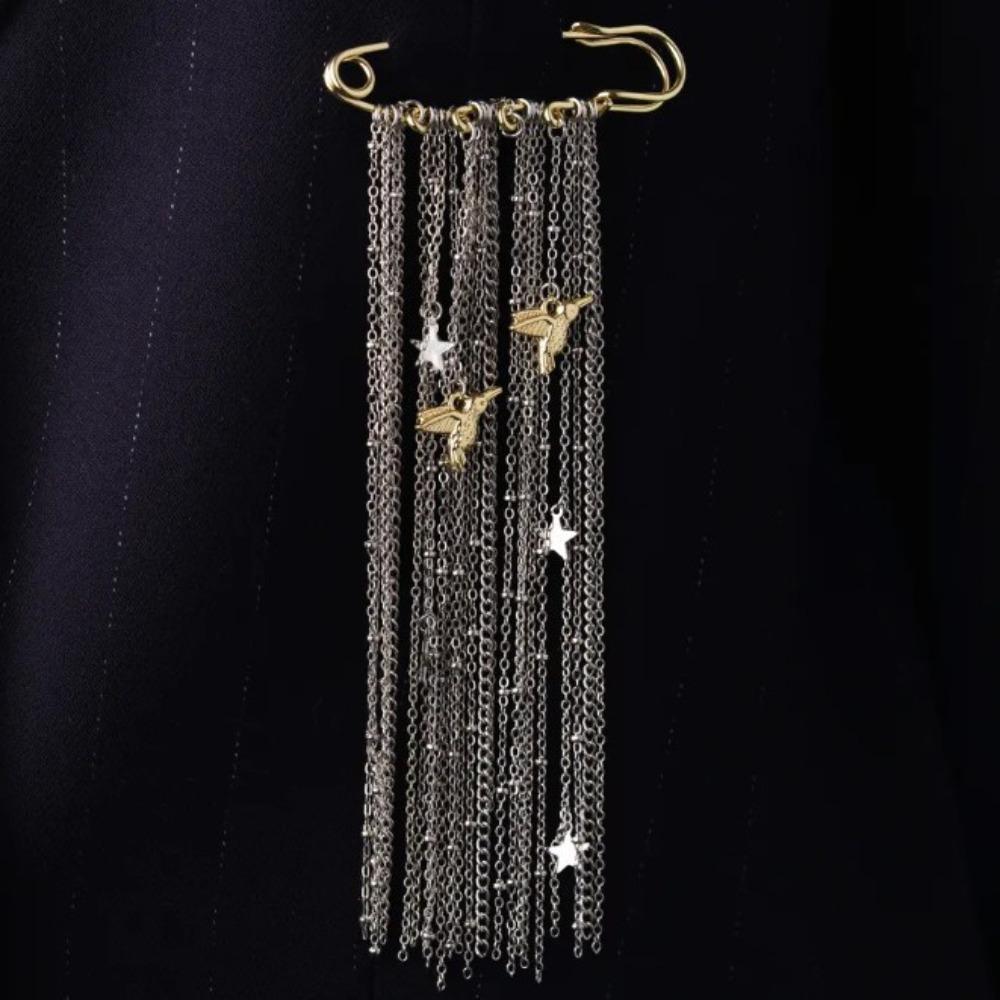 

Women s Fashion Brooch Pins Star Shaped Alloy Tassel Chain Lapel Pin Accessory Elegant Suit Lapel Decorative Badge Jewelry Gifts золотий