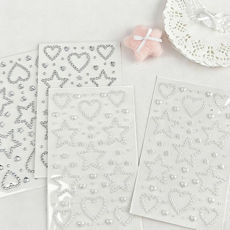 Star Heart Crystal Decoration Stickers Acrylic Imitation Pearl Stickers Gemstone Card Handmade Sticker For Girls DIY Art Supplie