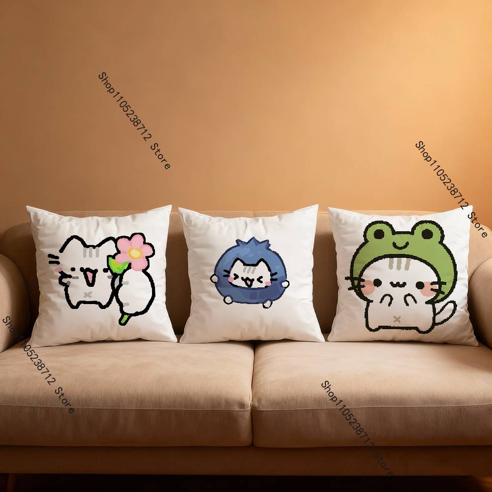Adorable Cute Cartoon Cat Pillow Case Plush Fabric Soft Pillowcase Double Sided Print Sofa Cushion Cover Throw