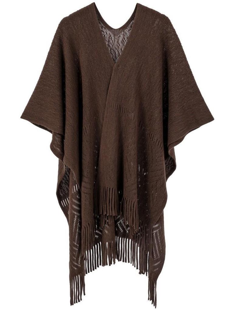 Hot-Selling Knit Shawl: Spring Summer Autumn, Hollow Design, Tassel Trim, Solid Color, Lightweight for European & American Styles.