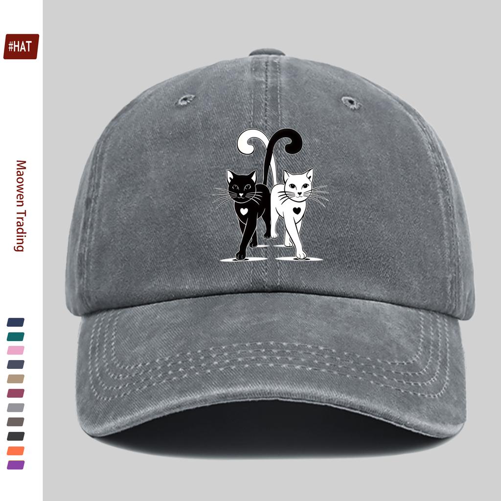 Pc Cartoon Cute Black and White Cat Pattern Printed Baseball Cap with Adorable Pet Cat and Heart Print Design Sun Hat Home Cas