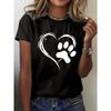 Women's Casual Sleeve Round Neck Playful Heart Paw Print Design Stretch Fabric Spring Attire Clothes