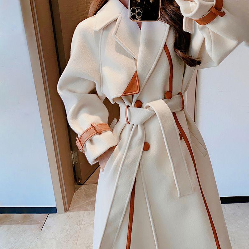 Fashionable Color Block Woolen Coat with Thickened Clothes for Women In Autumn and Winter