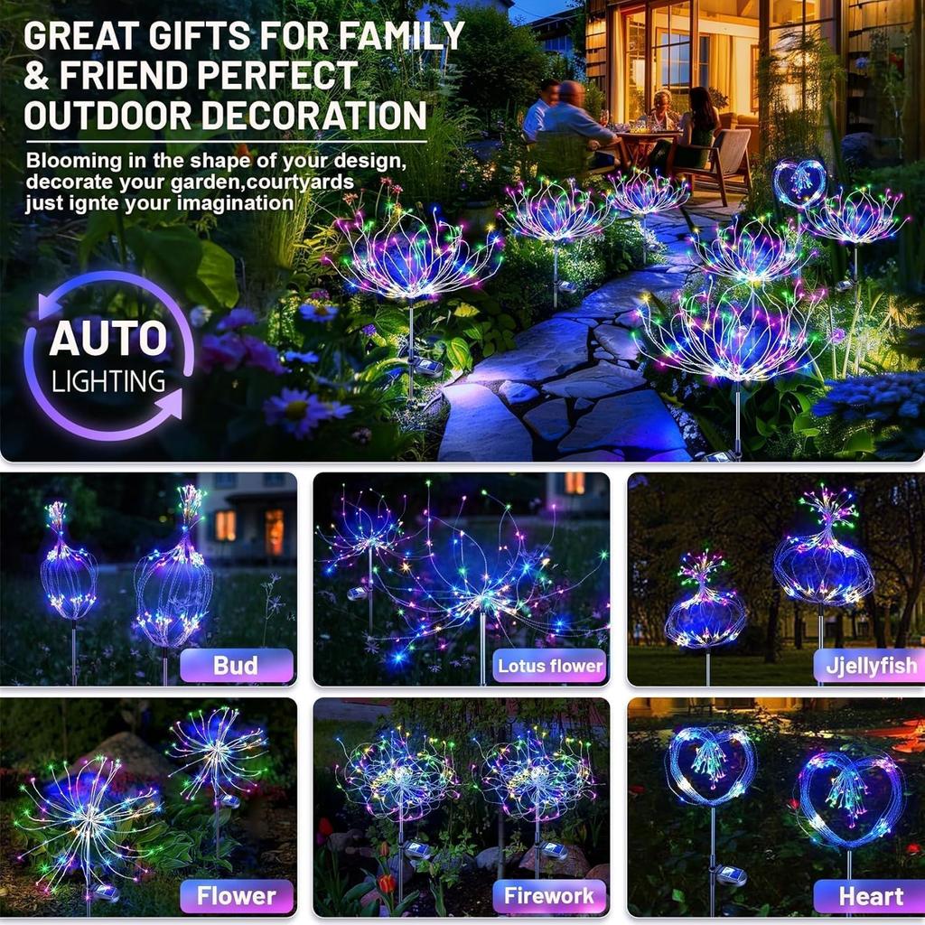 Solar LED Firework Light Solar Garden Lights Outdoor 60-420 LED Firework Beads Waterproof Colorful Lighting DIY Decoration Patio Pathway