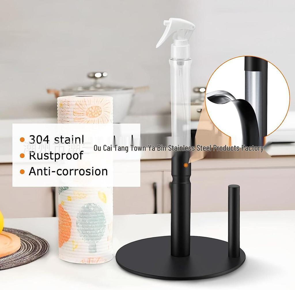 Stainless Steel Vertical Paper Towel & Cling Film Holder with Makeup Remover Tray