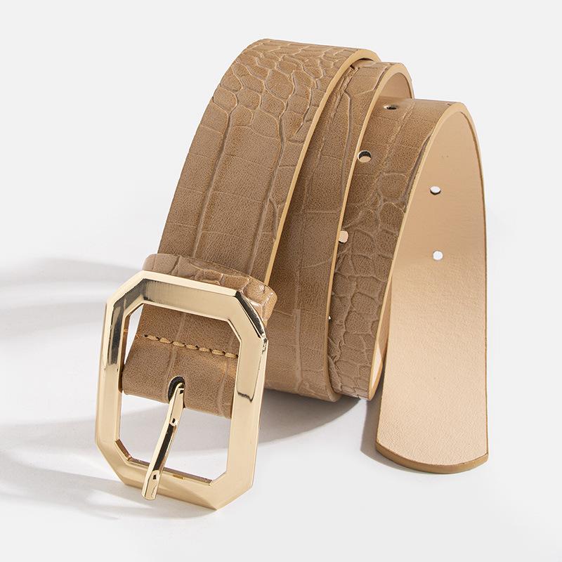 The Women's Belt with A Versatile Decoration, Crocodile Pattern and Square Buckle, Exudes A High-end European and American Style