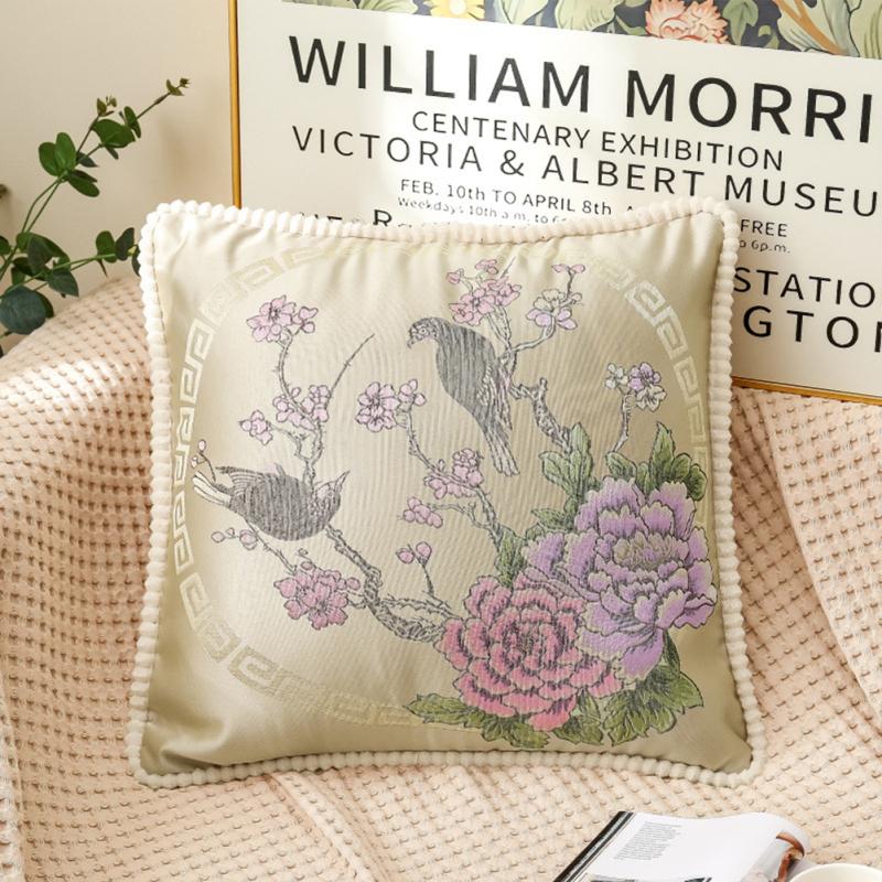 Floral Decorative Pillow Cases Embroidered Jacquard Throw Pillow Cushion Cover For Living Room Decor