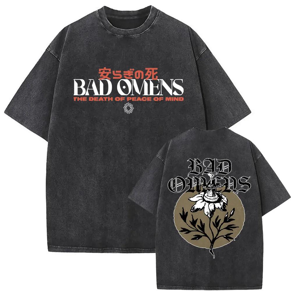 Washed Vintage Bad Omens T-Shirt Fun Moth Pattern T-Shirt Women's Fashion Casual Hip Hop Streetwear T-Shirt Women's