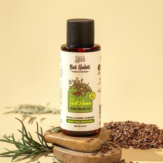 Nat Habit Post Henna Stain Boost Oil For Rapid Stain Darkening, Deep Nourishment Post Henna Application, & Dark Brown, 50ml