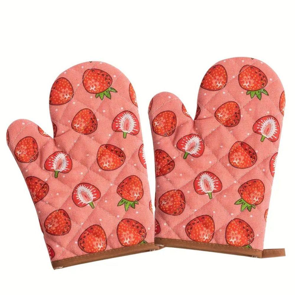 2pcs Heat Resistant Strawberry Baking Gloves Thickened Kitchen Microwave Mittens  Household