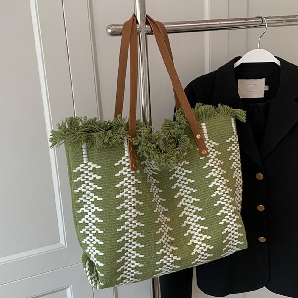 

Printing Canvas Bag Korean Handbags Lightweight Eco Bag Tassel Weave Shoulder Bag Beach