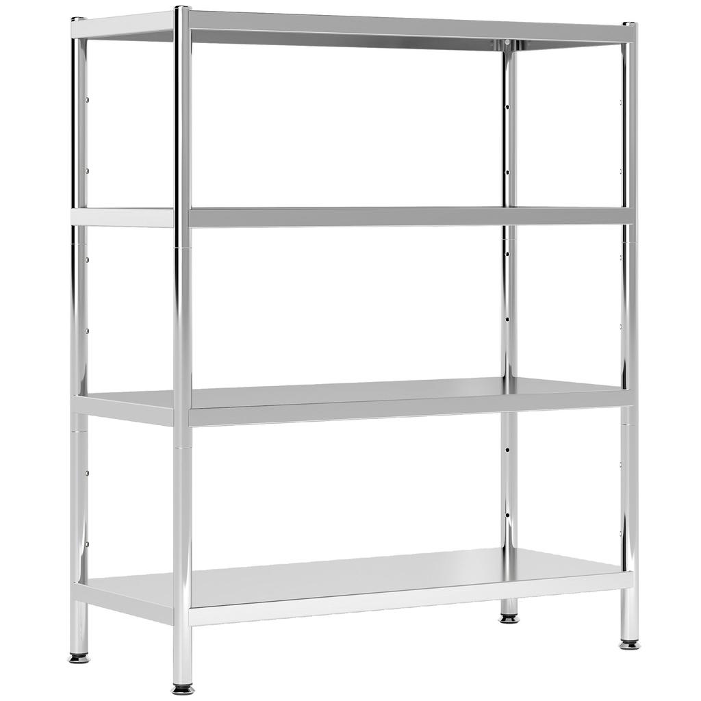 4-Tier Kitchen Shelf Adjustable to 10 Different Heights, Stainless Steel, 91x40x108 cm, Silver