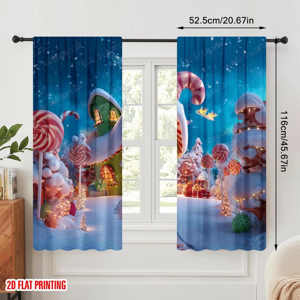 2pcs,2D Plane Printing Minimalist Curtains Christmas Red Truck Versatile Durable Polyester (without Rod) Holiday Ldeal for