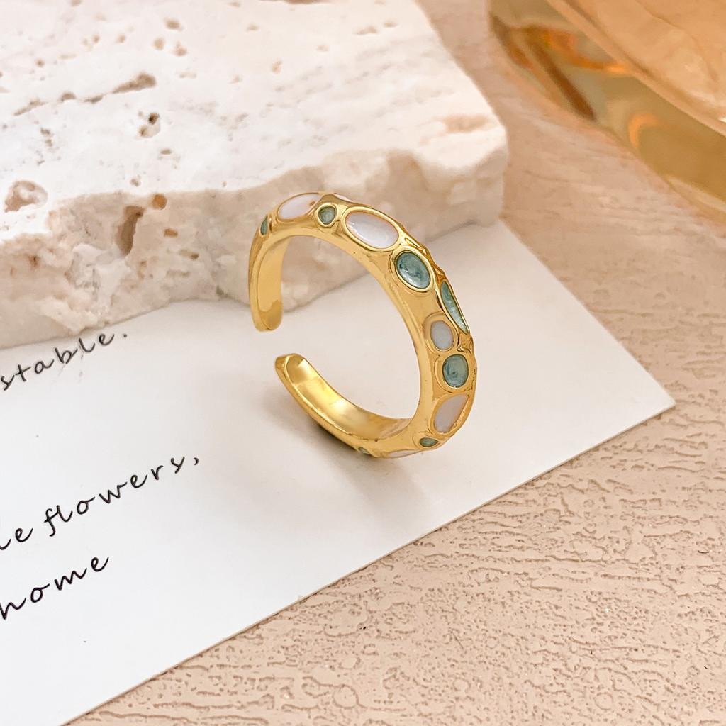 Ring ins fashion color drip opening adjustable ring Maillard style enamel color retro fashion ring