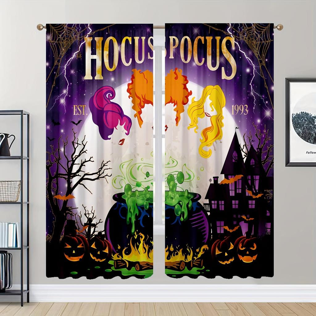 Halloween Härligt Spöke Rolig Pumpa Svart Katt Fönstergardiner För Barn Sovrum Vardagsrum Badrum Kök Dörr Hall 2 delar