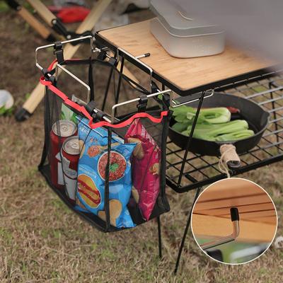 Mesh Basket Organizer Picnic BBQ Kitchen Hanging Shelf Portable Camping Table Bag Under The Table Mesh Pouch For Camping