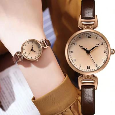 Women's Watches Small Round Ladies Bracelet Watch PU Leather Thin Retro Quartz Wristwatch for Women Girls Gifts Elegant Retro St