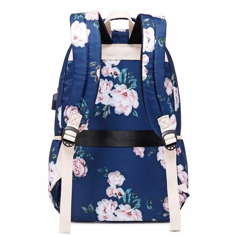 New School Laptop Backpack Women Girls Bookbag Flower College Backpack with USB Port Water Resistant Large Capacity Travel Bags