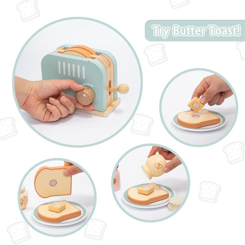 UMU Toy Bread Maker Kitchen Wooden Pretend Play Set with Toast Food Realistic Montessori Natural Gift for Cooking Toy Set Set, Cookware, Toy, Toys,