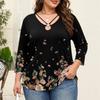 Women's Plus Size Floral Print 3/4 Sleeve Casual Top, Fashionable Loose Fit Blouse for Everyday Wear and ,