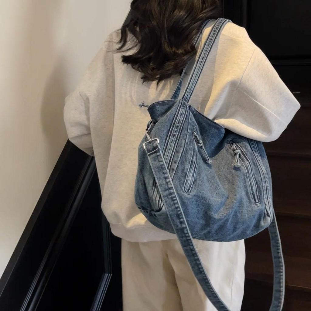 Denim Tote Bag Women's Large Capacity Commuting Shoulder Bag Crossbody Bag