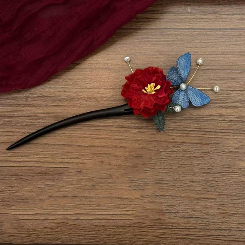 

Деревянная заколка для волос с кисточкой, жемчужные свадебные аксессуары для волос, красная заколка для волос с цветком, аксессуары для ципао Style 5