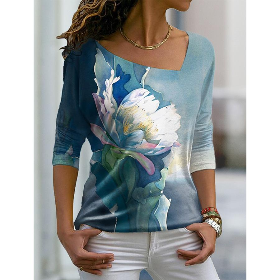 

Лотос Открытый градиентный узор цвета Повседневная женская блузка V-образный вырез длинный рукав футболка темперамент женская одежда XS-8XL XS