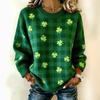 2026 Womens Oversized Knit-Style Crewneck Sweatshirt With 3D Clover Print Thick Warm Streetwear Top