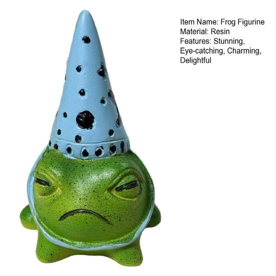 Cute Frog Resin Figurine with Party Hat Small Garden Animal Statue Mini Cartoon Frog Sculpture for Garden Yard Patio Desk Fantasy Home Decor