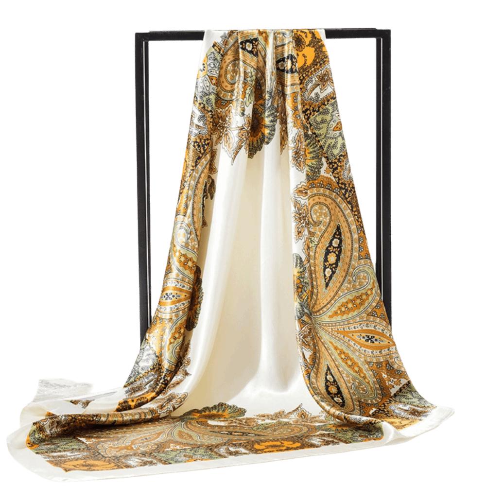 

Floral Print Satin Scarf Hijab Soft Hair Bandana Stylish Head Scarf Fashion бежевый