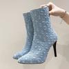 Cowboy High Heels Ankle Boots Women Bling Pointed Toe Shoes Chelsea 2024 Trend Sexy Stilettos Canvas Designer Snow Botas Mujer
