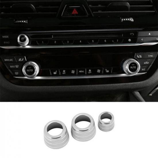 For BMW 5 Series G30 2018- Silver Aluminum Middle Console Ac Knob Cover Trim