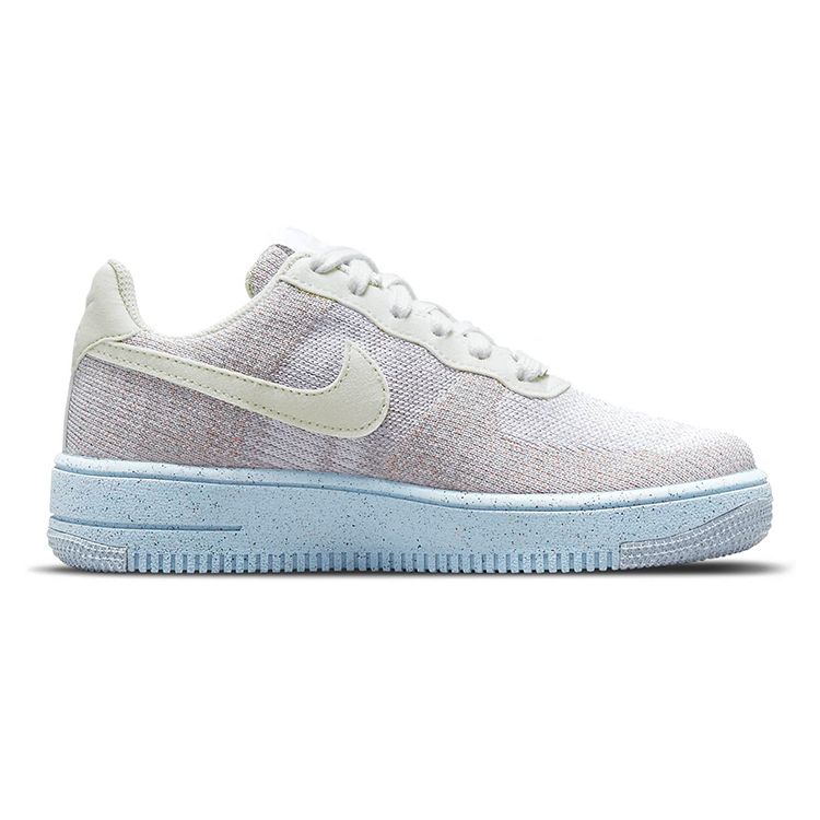 Nike Air Force 1 Crater Flyknit GS White Chambray Blue Kids Sneakers Cream Volt Black DH3375-101