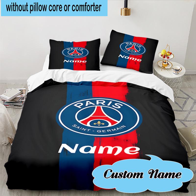 3PCS Custom Name Paris Fc Crest Bedding Set, Including 1pc Duvet Cover And 2pcs Pillowcases, Suitable for dorms and bedrooms Gift