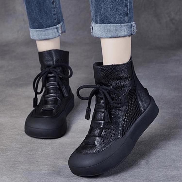 Cool boots mesh hollow breathable Martin boots spring and summer 2025 new retro flat heel hole women's sandals