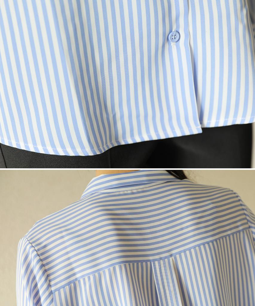 Ppaeppae Two-Collar Neck Basic Striped Blouse