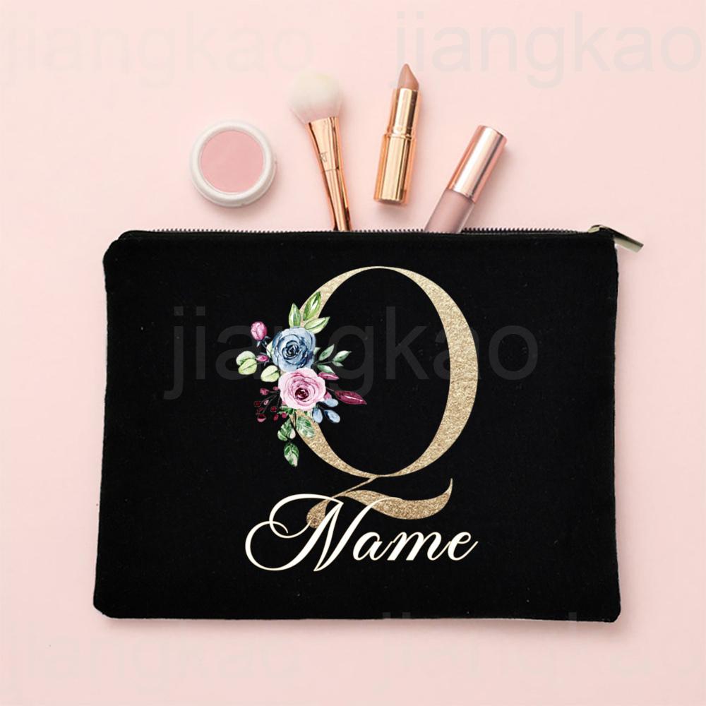 Personalised Letter with Name Makeup Bag Bridal Cosmetic Case Canvas Monogram Toiletry Bags Birthday Wedding Bridesmaid Gifts