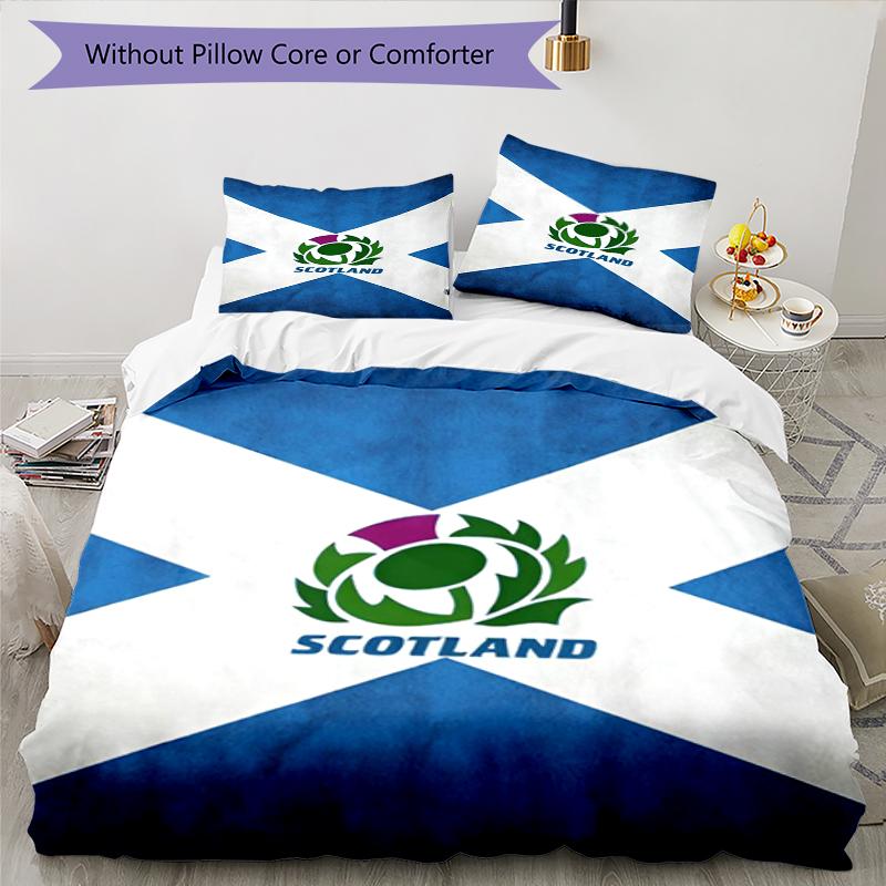 3pcs Scotland Rugby Bedding Set Duvet Cover Closure Includes 1 Duvet Cover & 2 Pillowcases, Soft and Comfortable for All Seasons.